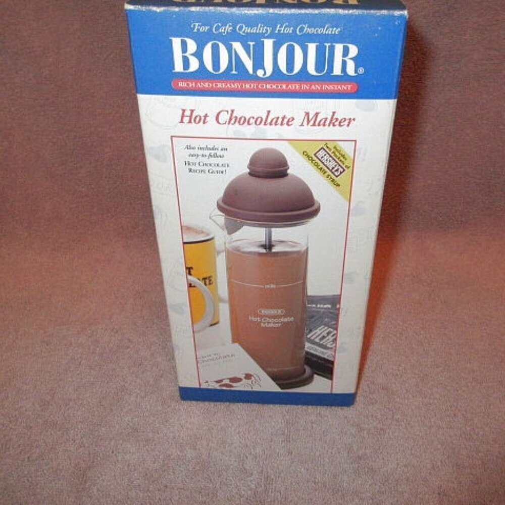 NOS Vtg BonJour Hot Chocolate Maker With Hershey's Syrup And Recipe Booklet NEW